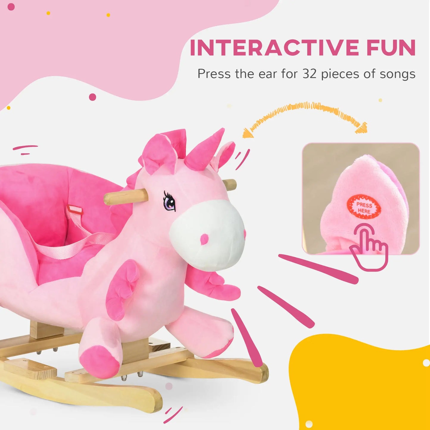 Baby Rocking Horse, Unicorn Ride On with Songs, Wooden Base, Safety Belt, 1.5-3 Year Old, Pink Rocking Horses at Gallery Canada