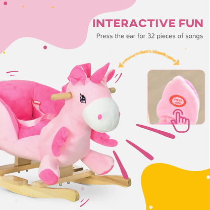 Baby Rocking Horse, Unicorn Ride On with Songs, Wooden Base, Safety Belt, 1.5-3 Year Old, Pink Rocking Horses at Gallery Canada