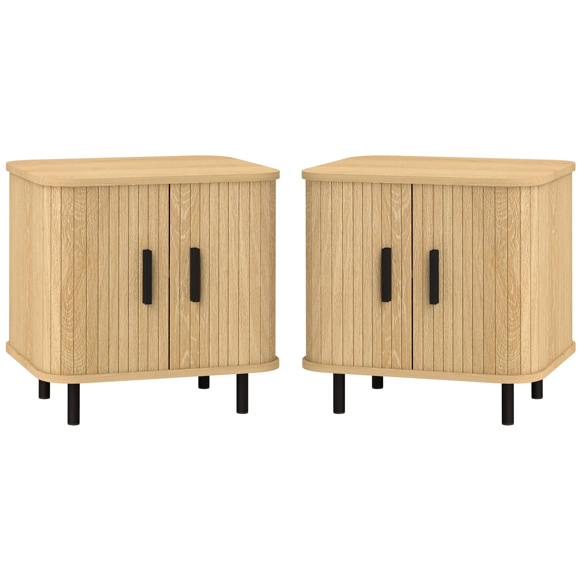 Nightstand Set of 2, Side Table with Shutter Doors, Steel Frame, Oak Bedside Tables Oak at Gallery Canada