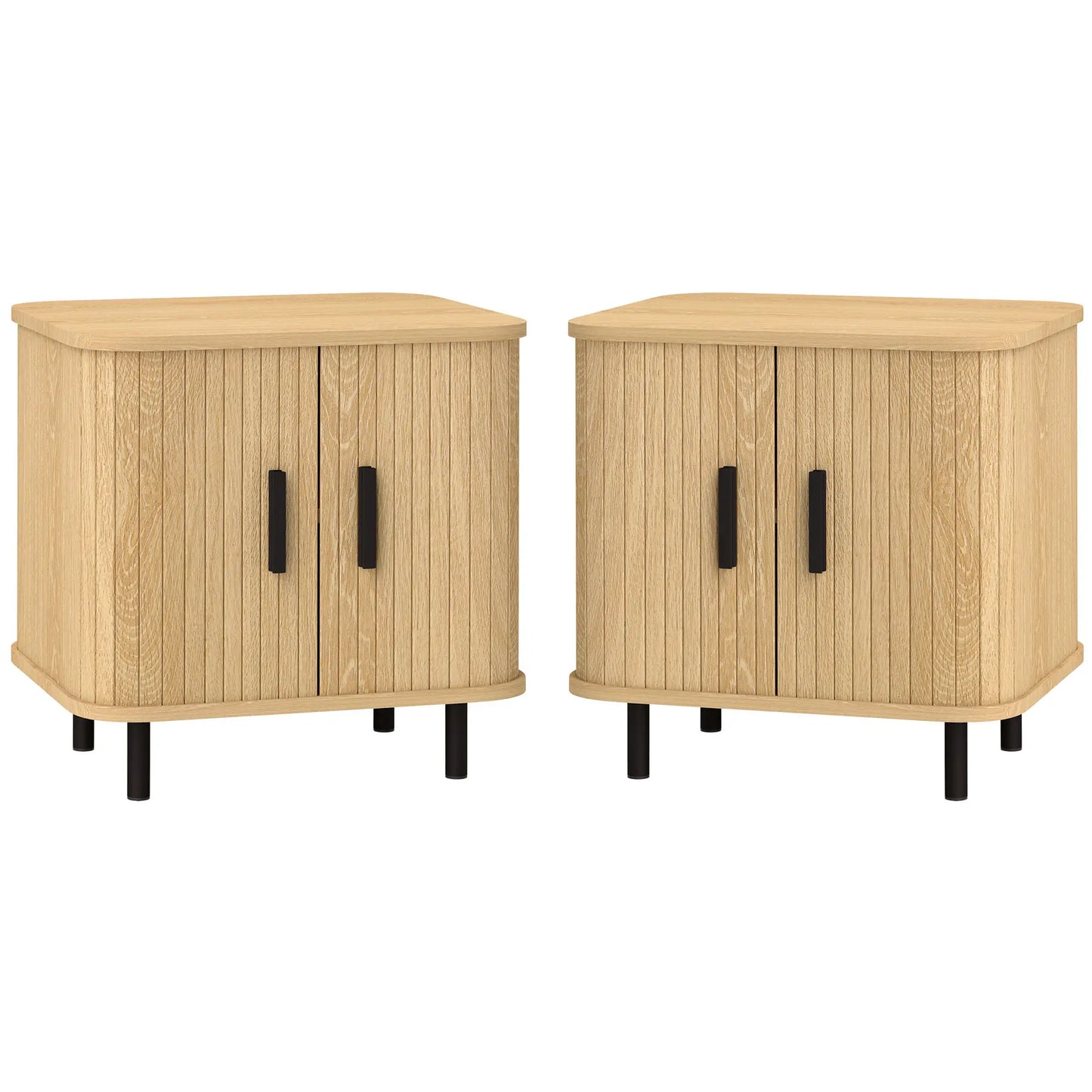 Nightstand Set of 2, Side Table with Shutter Doors, Steel Frame, Oak Bedside Tables Oak at Gallery Canada