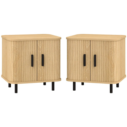 Nightstand Set of 2, Side Table with Shutter Doors, Steel Frame, Oak Bedside Tables Oak at Gallery Canada