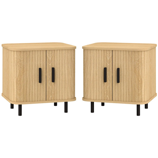 Nightstand Set of 2, Side Table with Shutter Doors, Steel Frame, Oak Bedside Tables Oak at Gallery Canada