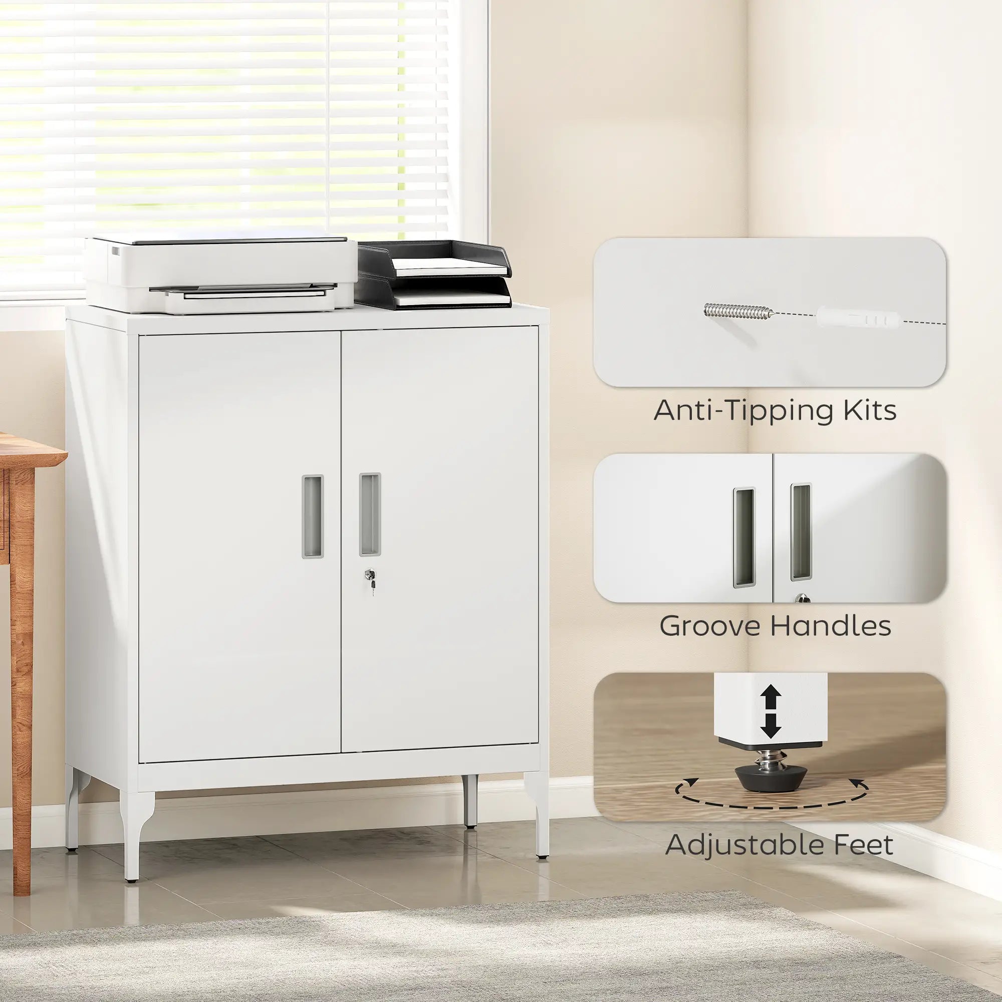 Office Storage Cabinet with Lock, Adjustable Shelves, White Office Cabinets & Cupboards at Gallery Canada