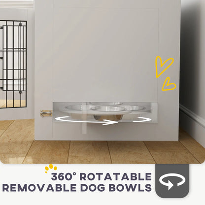 Dog Crate Furniture, 360° Rotatable Bowls, Two Doors, Medium Dogs, 31.5" x 24" x 25", White Houses, Kennels & Pens at Gallery Canada