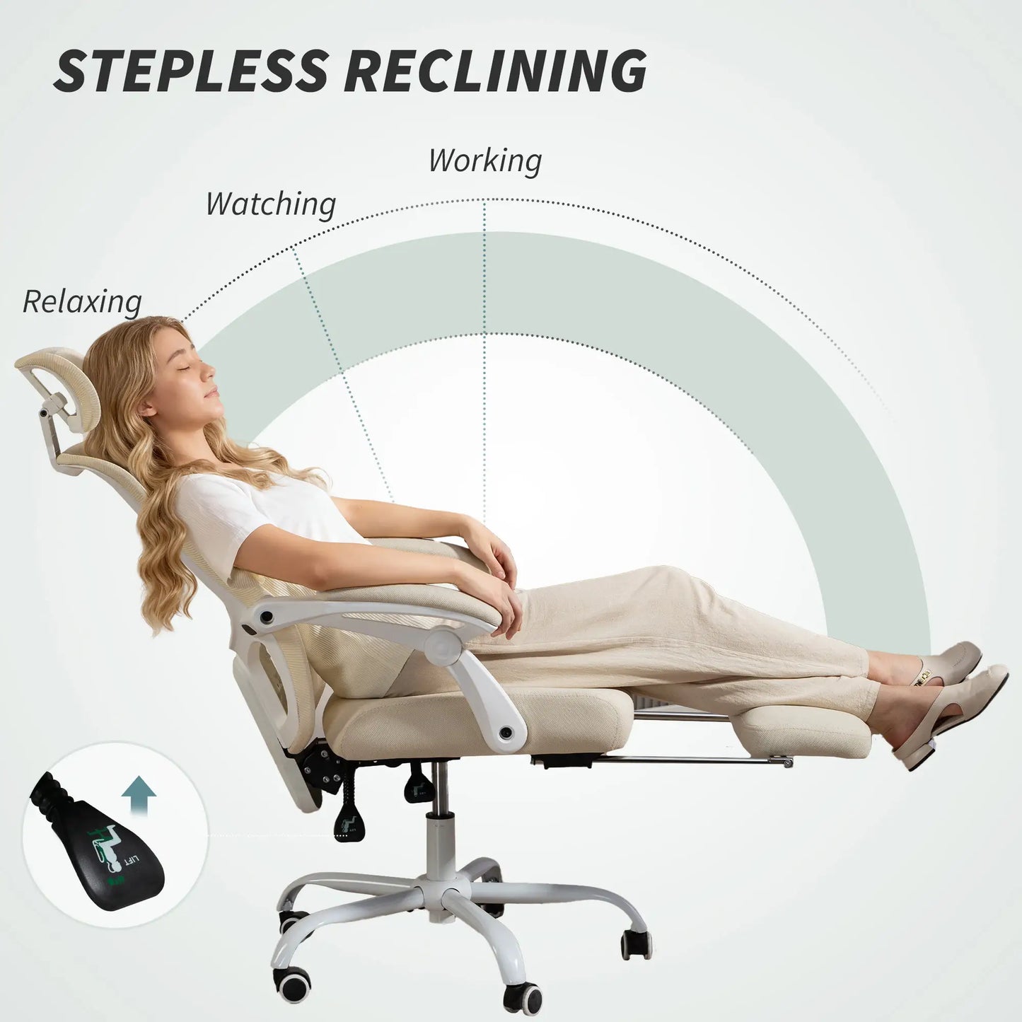 Ergonomic Office Chair, Mesh Reclining Desk Chair, Adjustable Lumbar Support, Headrest, Beige Office Chairs at Gallery Canada