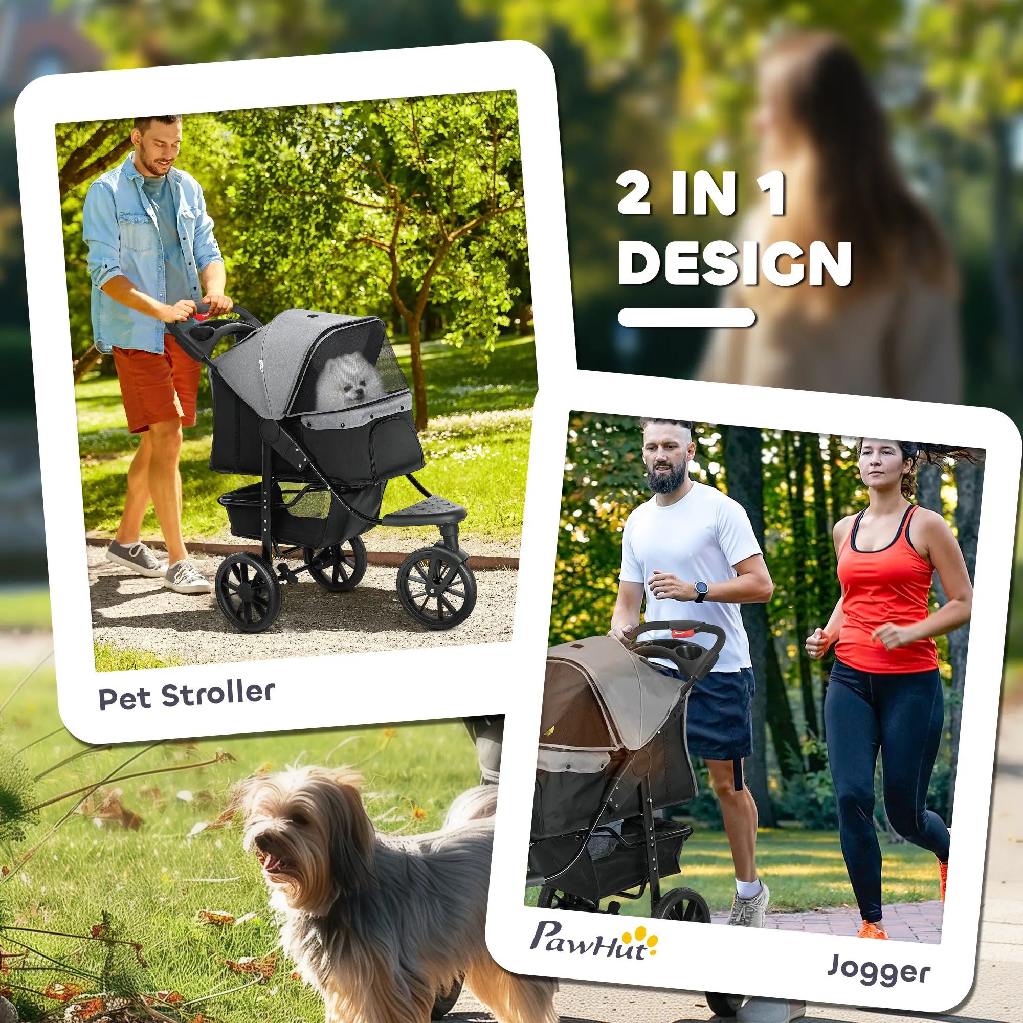 3 Wheel Folding Dog Stroller, Adjustable Canopy, Storage Brake, Mesh Window, for S&M Dogs, Grey Dog Bike Trailers & Strollers at Gallery Canada