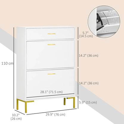 Modern Shoe Cabinet, 12 Pair Organizer, 2 Flip Doors, Adjustable Shelf, White Shoe Storage Cabinets & Racks at Gallery Canada
