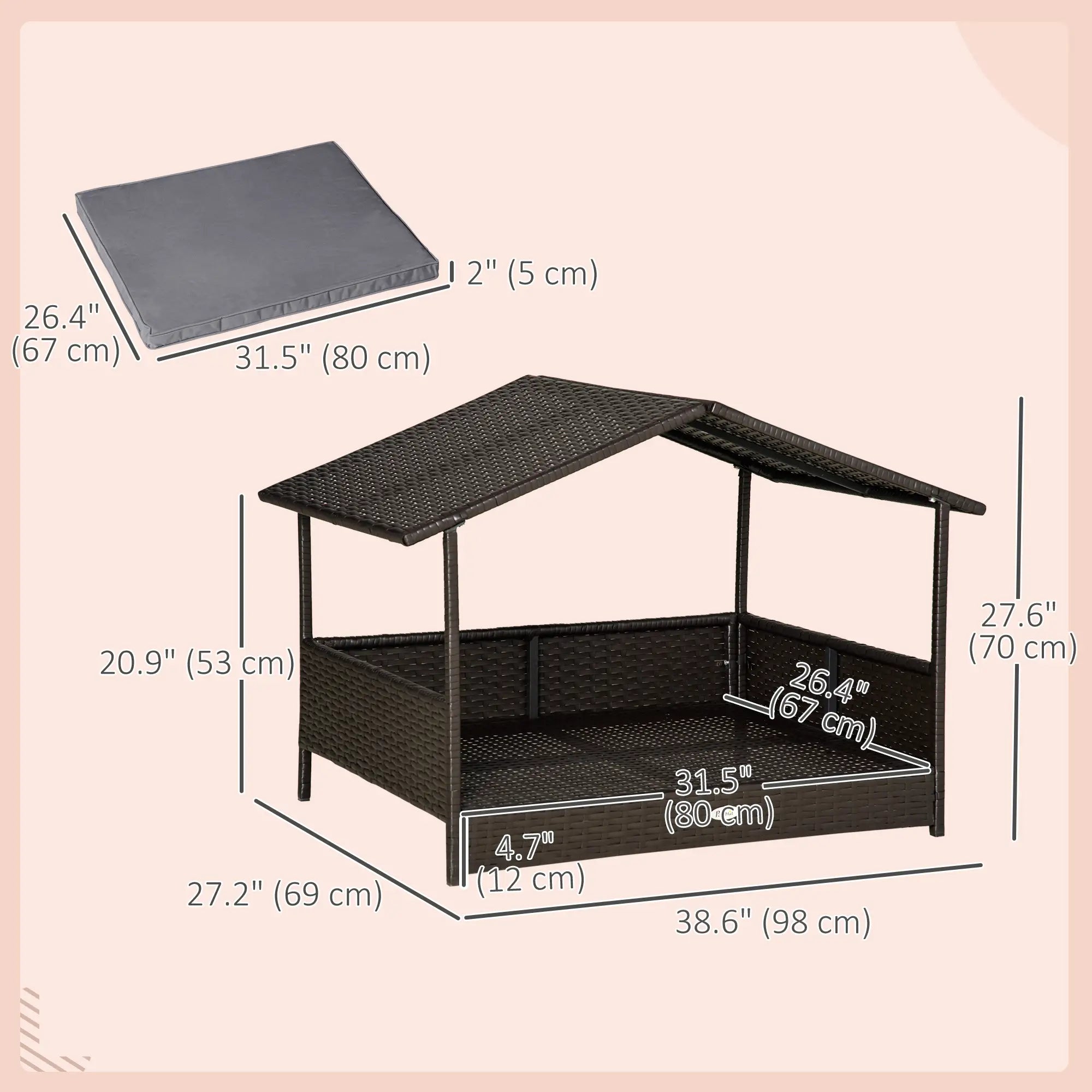 Wicker Pet House, Dog Bed, Indoor Outdoor Rattan Furniture with Cushion Houses, Kennels & Pens at Gallery Canada