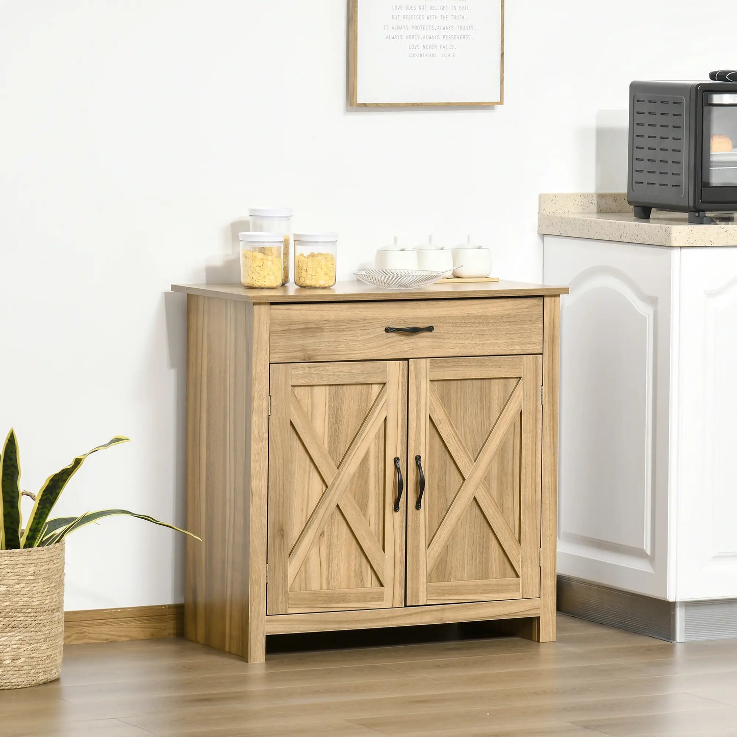 Farmhouse Sideboard, Buffet Cabinet with Barn Doors, Distressed Brown, Brown Bar Cabinets at Gallery Canada
