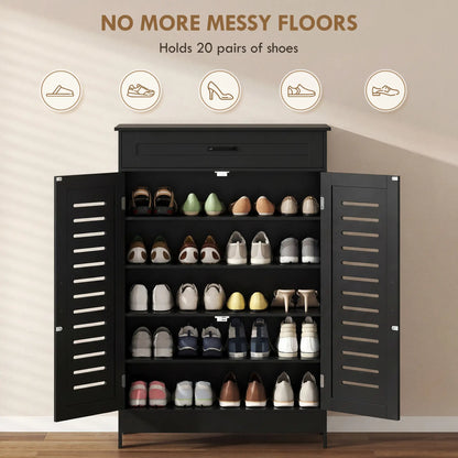 Shoe Cabinet With Louvered Doors, Drawer, Adjustable Shelves, Black Shoe Storage Cabinets & Racks at Gallery Canada