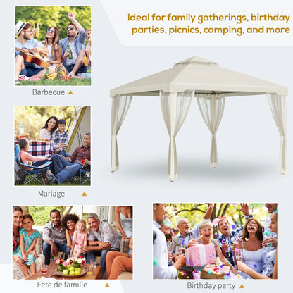 10' x 10' Patio Gazebo, Steel Frame, Mosquito Netting, Cream White Gazebos at Gallery Canada