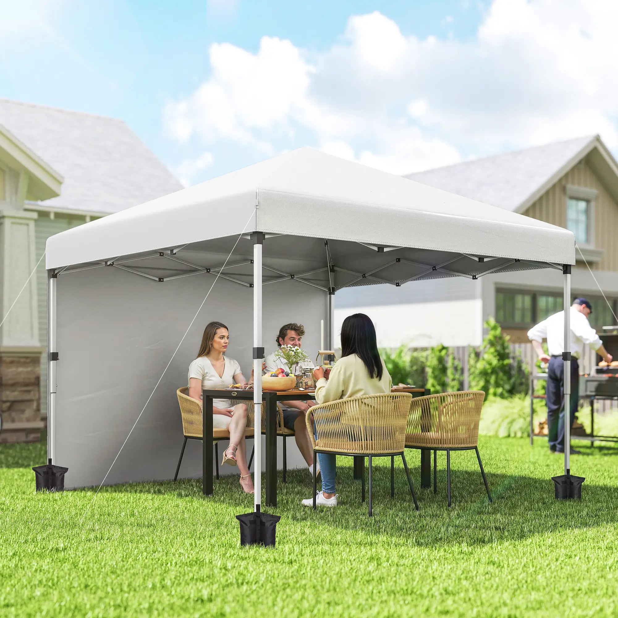 10' x 10' Pop Up Canopy, Sidewalls, Roller Bag, Adjustable Height, White Pop Up Canopies at Gallery Canada