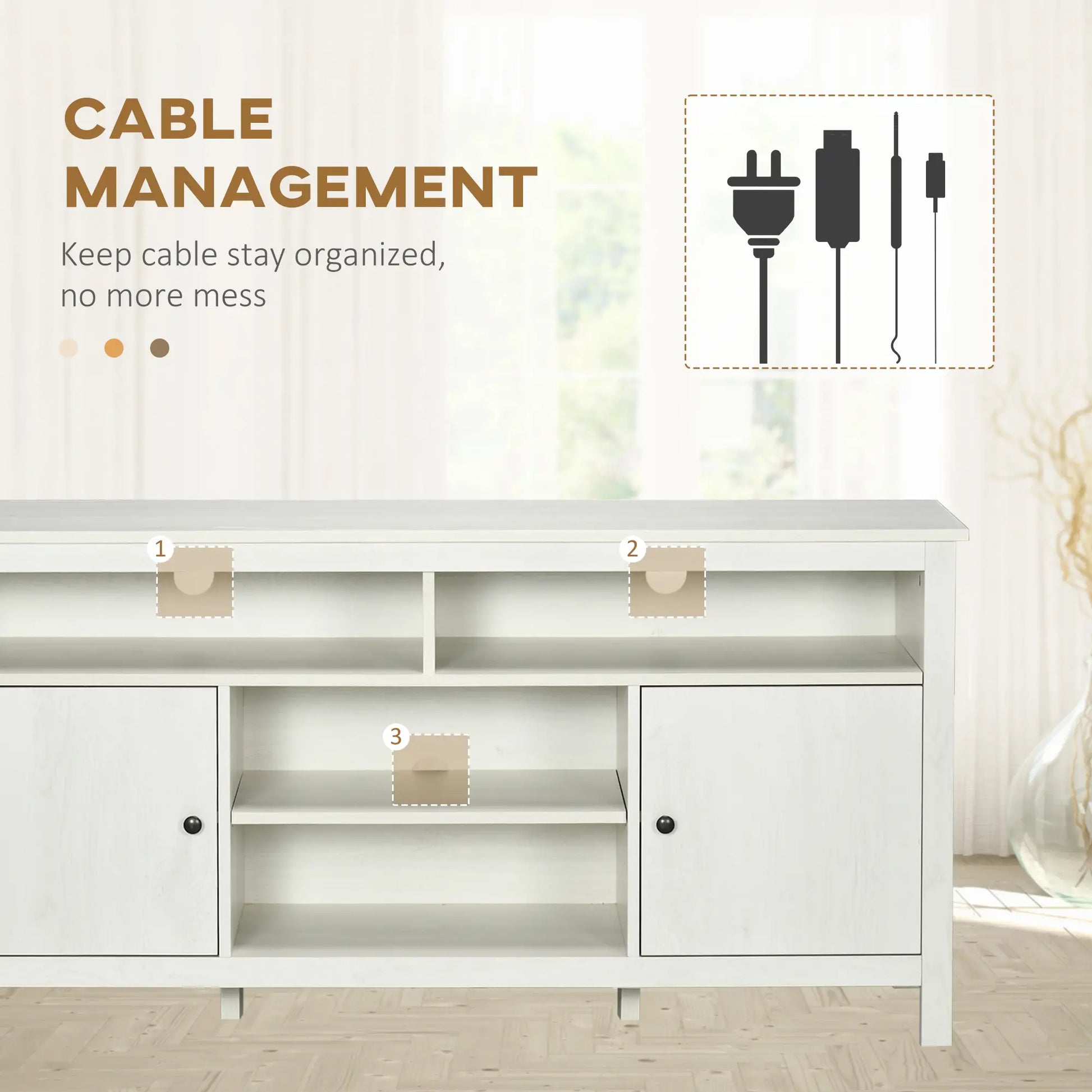 TV Stand for 55" TVs, Storage Cupboard, Shelves, 55.1" x 15.7" x 27", White TV Stands at Gallery Canada