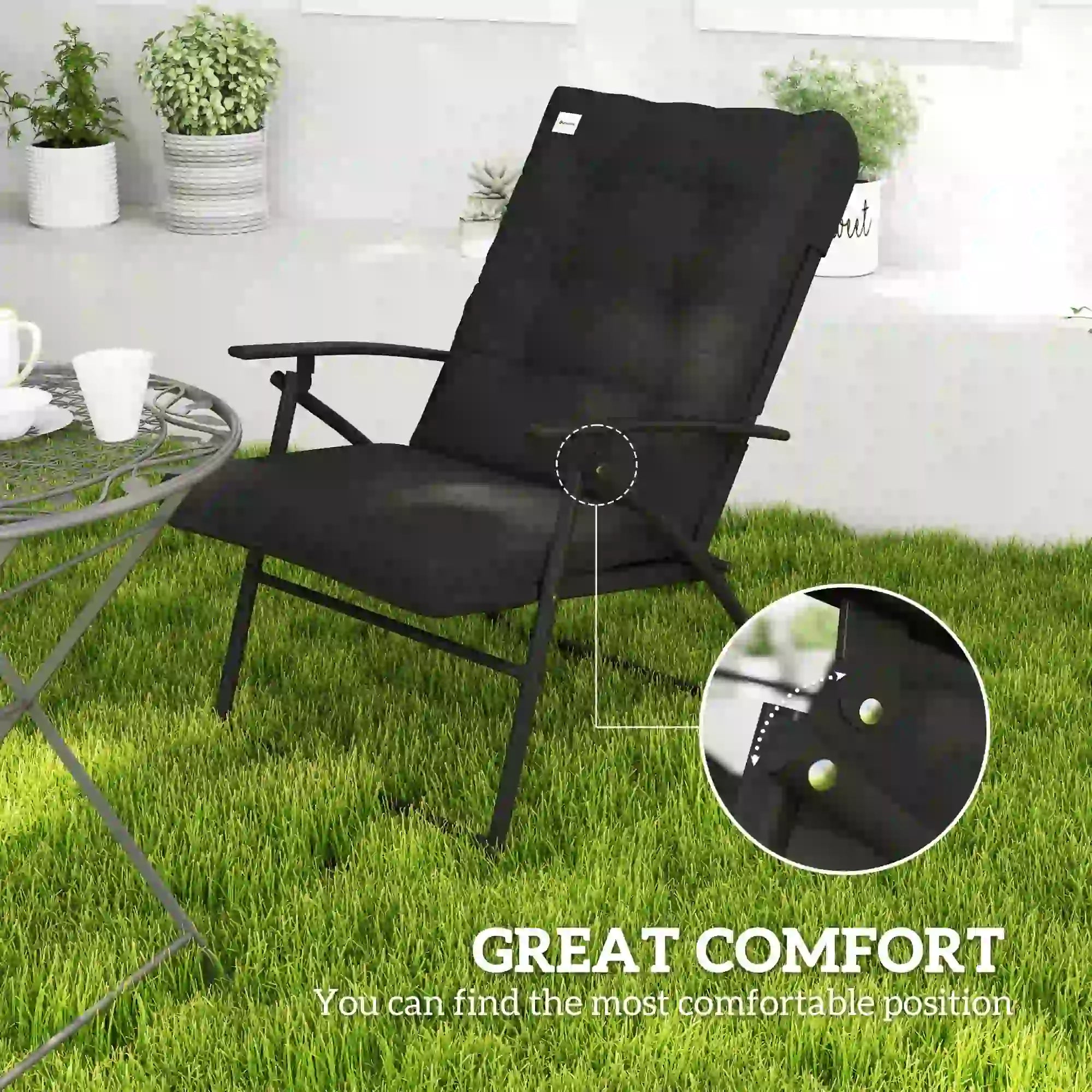 Outdoor Folding Chairs, Adjustable Backrest, Padded, Set of 2, Black Patio Chairs at Gallery Canada