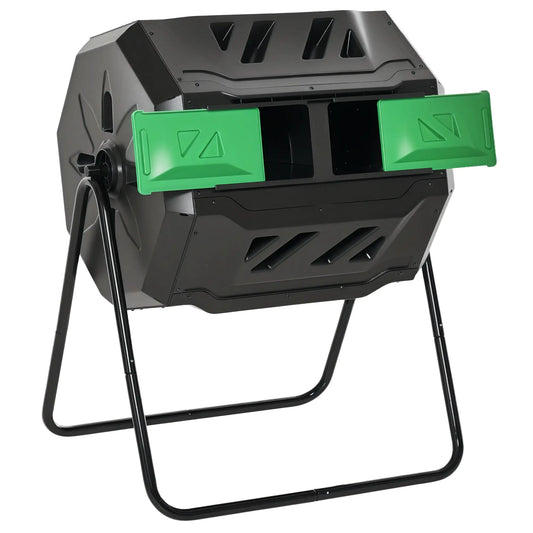 Dual Chamber 360° Rotating Compost Bin, 43 Gallon, Green Outdoor Compost Bin Green at Gallery Canada