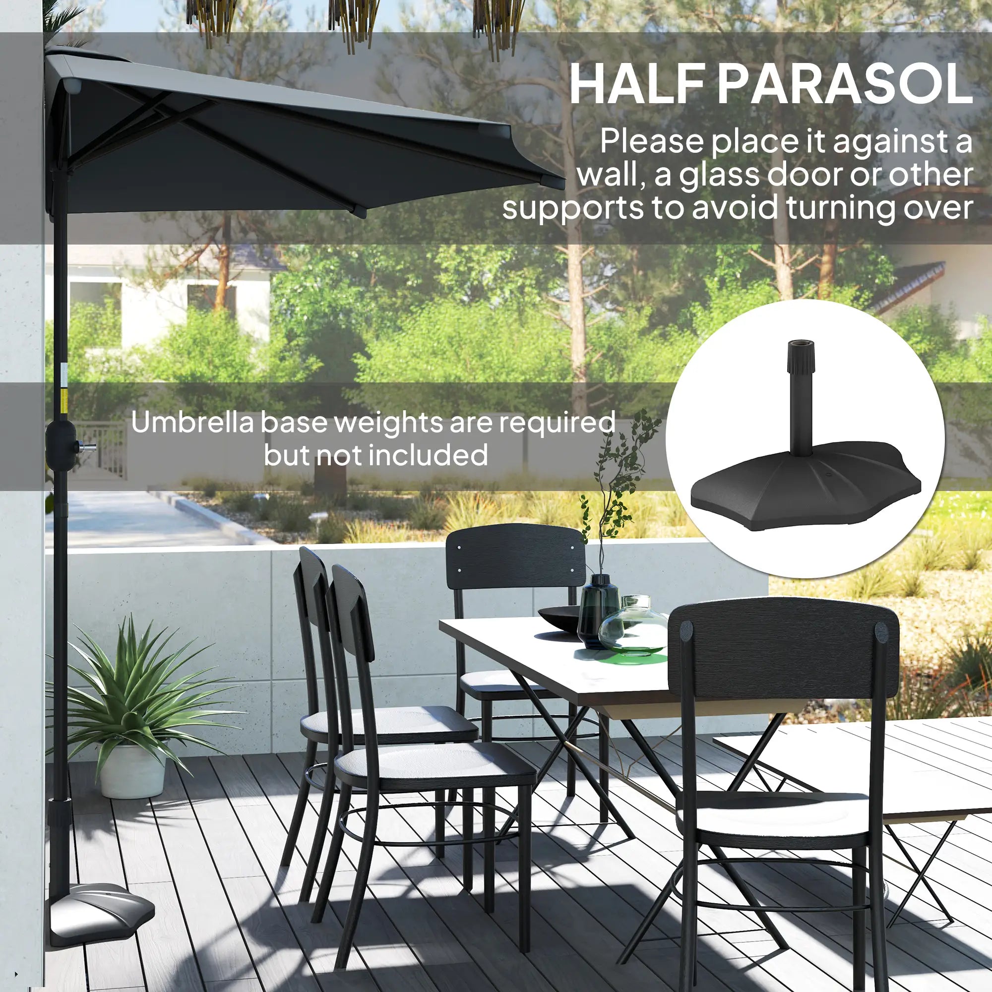 9.8ft Semi Round Patio Umbrella, Crank Handle, Top Vent, Dark Grey Half Round Umbrellas at Gallery Canada