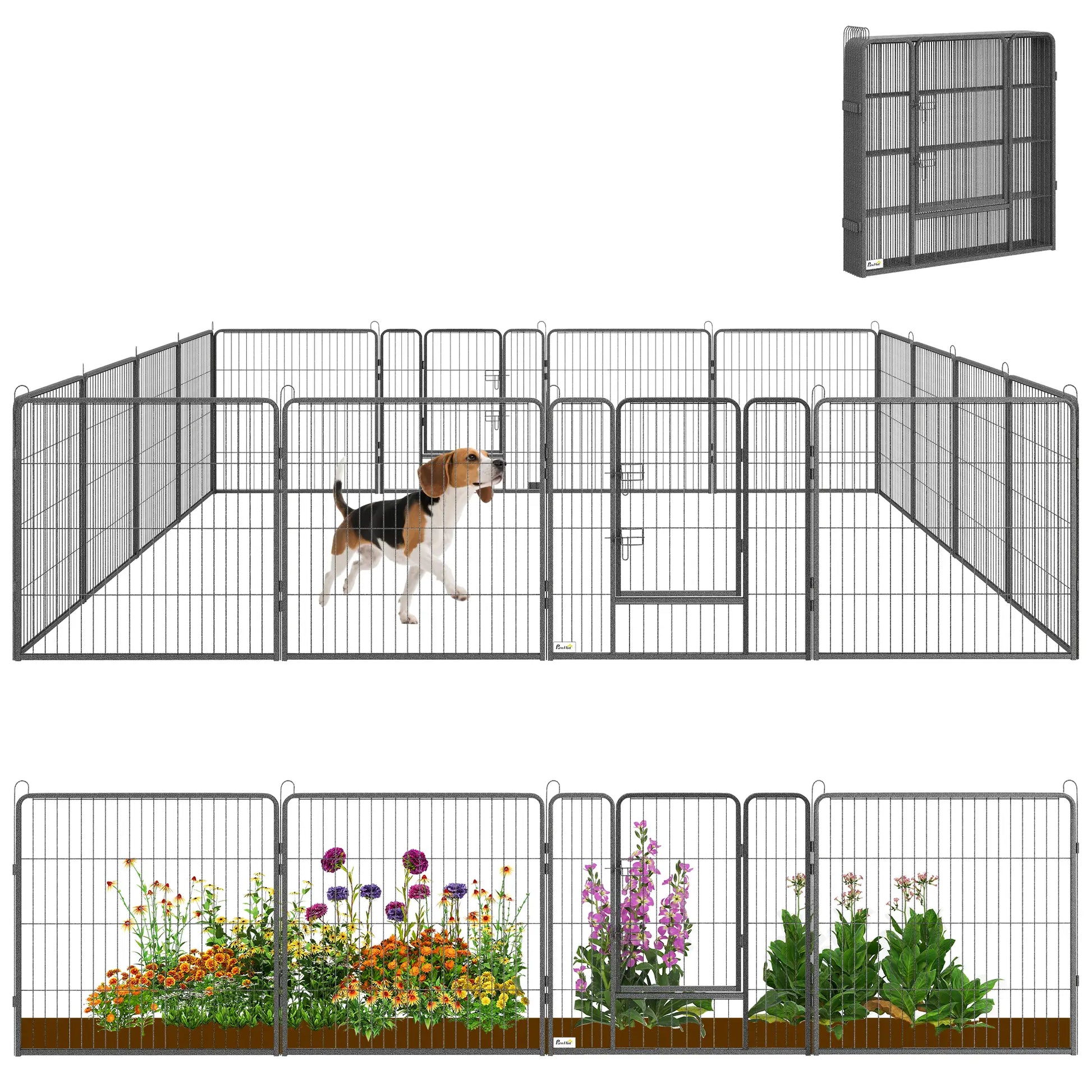 Heavy Duty Pet Playpen, 16 Panels Steel Dog Fence, 31.5" Height Houses, Kennels & Pens Grey at Gallery Canada