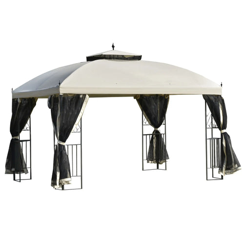 12' x 10' Outdoor Gazebo, Double Tier Roof, Removable Mesh, Beige