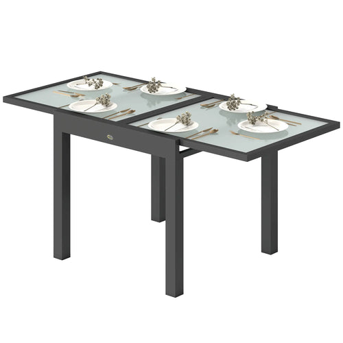 Extendable Patio Dining Table, Tempered Glass Aluminum, Clear