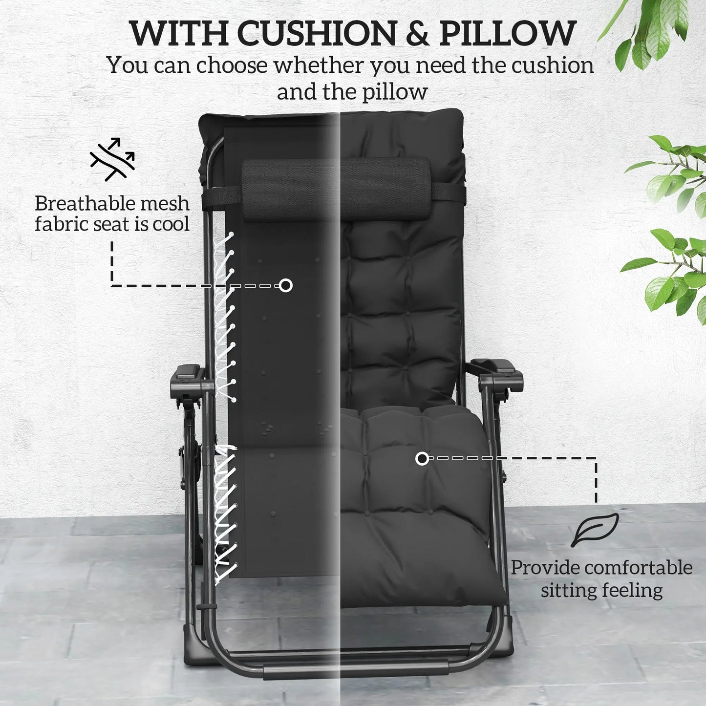 Folding Reclining Zero Gravity Sun Lounger Chair, Black Lounger Chairs at Gallery Canada