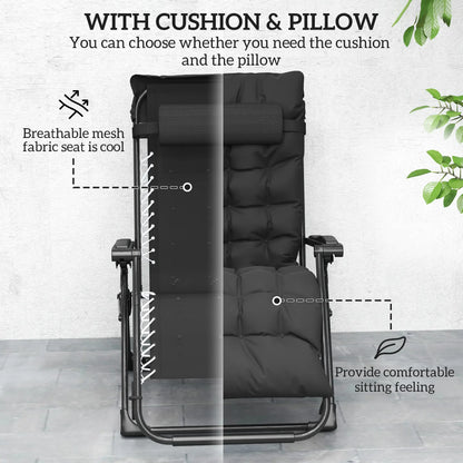 Folding Reclining Zero Gravity Sun Lounger Chair, Black Lounger Chairs at Gallery Canada
