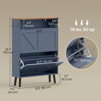 Shoe Storage Cabinet, 2 Flip Drawers, Farmhouse Narrow, Holds 16 Pairs, Blue Shoe Storage Cabinets & Racks at Gallery Canada