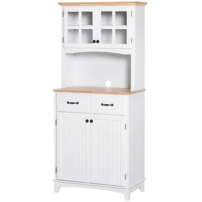 Buffet de cuisine style côtier, armoire de rangement en bois, porte vitrée encadrée, blanc