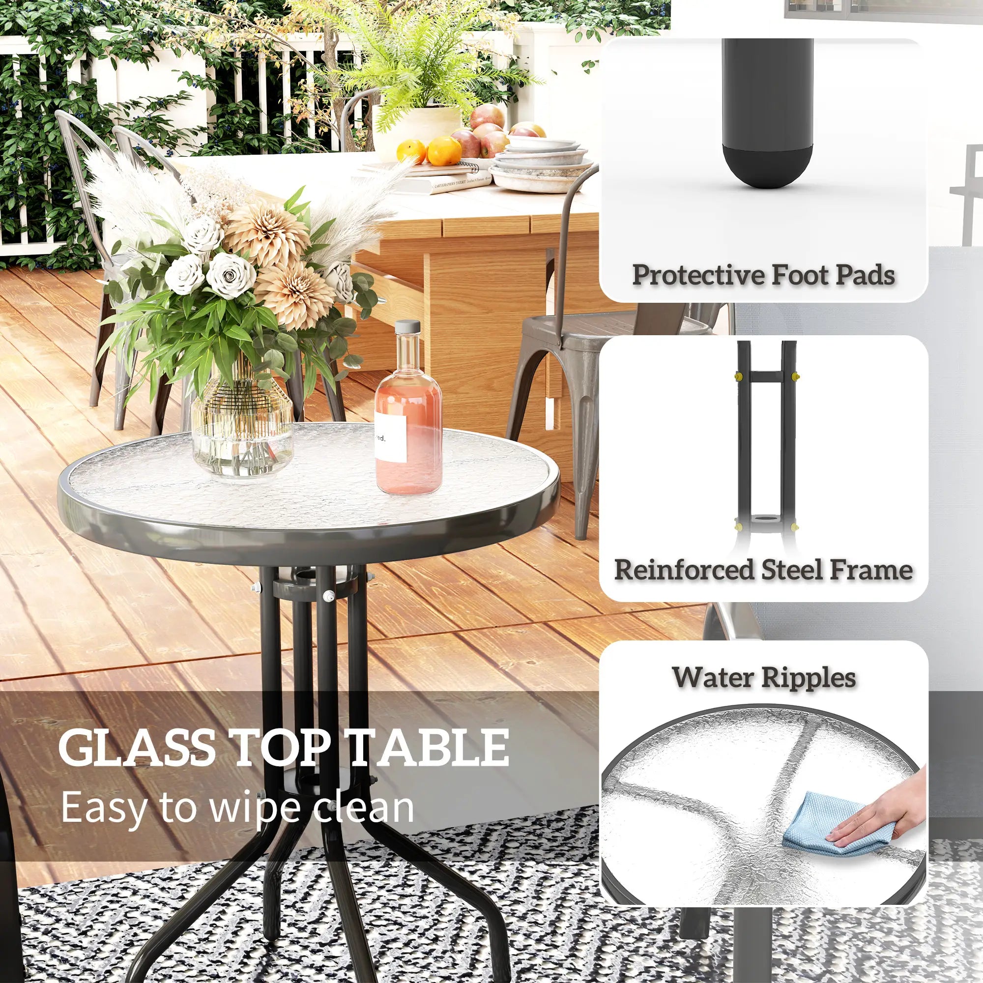 3 Piece Bistro Set, Stackable Mesh Chairs, Glass Table, Dark Grey Bistro Sets at Gallery Canada