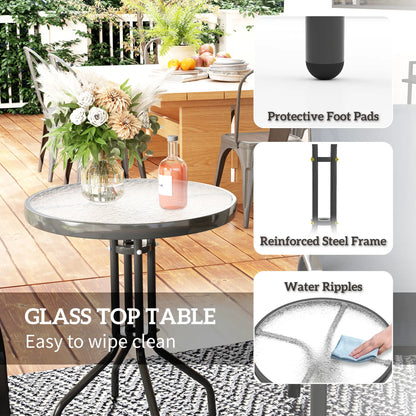 3 Piece Bistro Set, Stackable Mesh Chairs, Glass Table, Dark Grey Bistro Sets at Gallery Canada