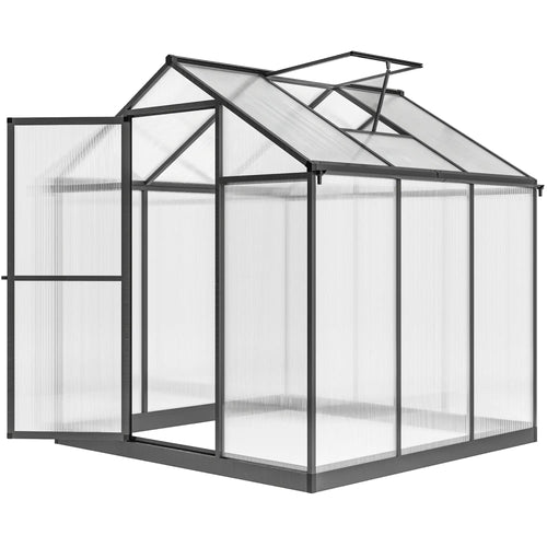 6' x 8' x 6.4' Polycarbonate Greenhouse, Aluminum, Walk-In, Charcoal Grey