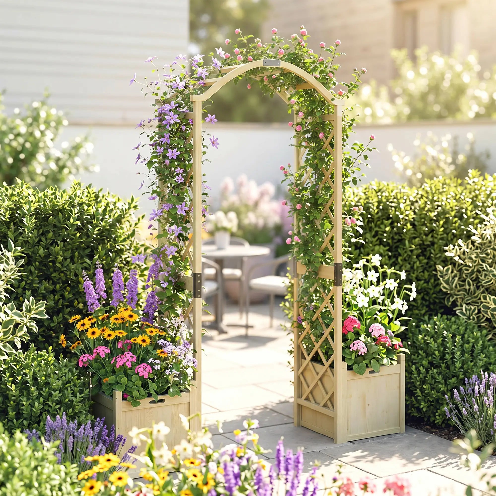 Wooden Garden Arch With 2 Planter Boxes, Arch Trellis, Natural Wood Garden Arches at Gallery Canada
