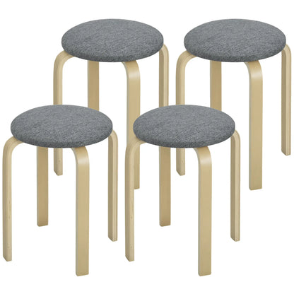 Stackable Wood Stools Set of 4, Padded Seat, Grey Dining Chairs Grey, Natural Wood Finish at Gallery Canada