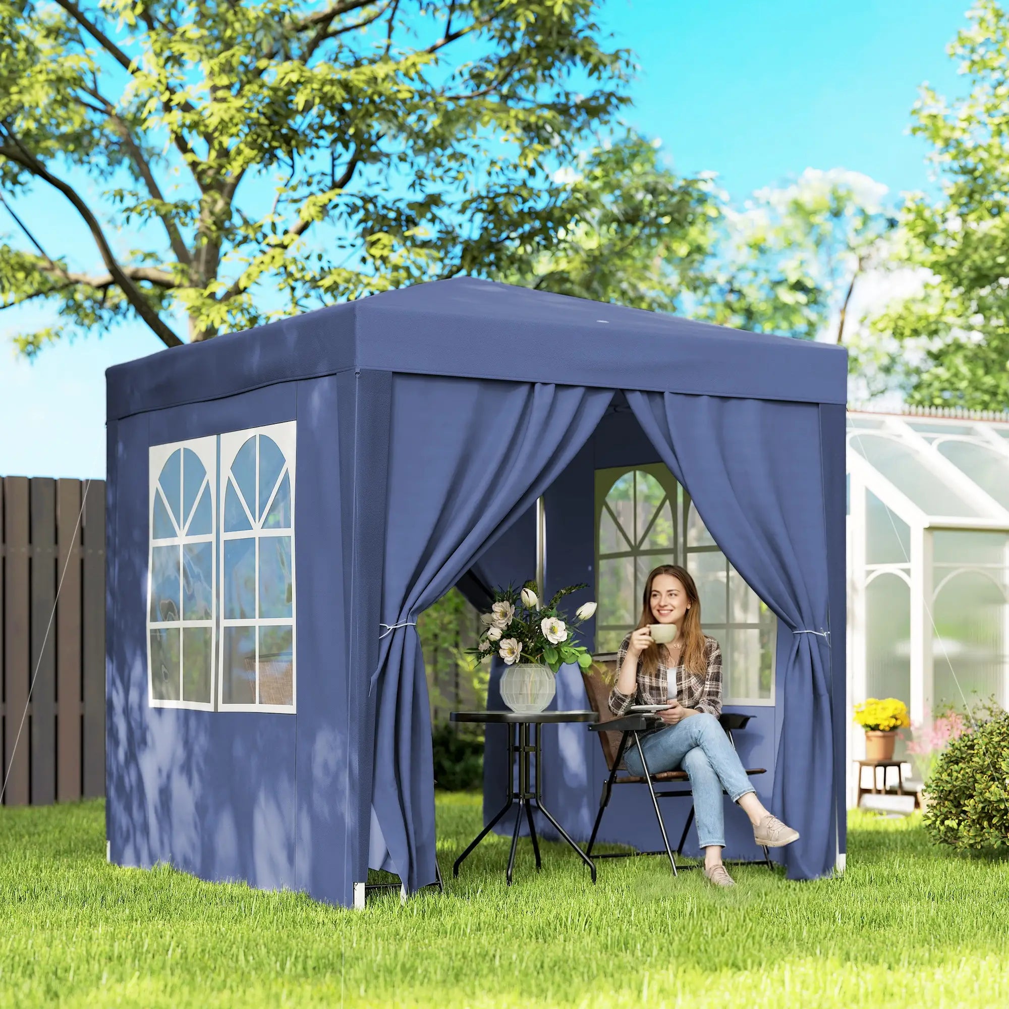 6.6'x6.6' Pop Up Canopy Tent, With Sidewalls And Carry Bag, Blue Pop Up Canopies at Gallery Canada