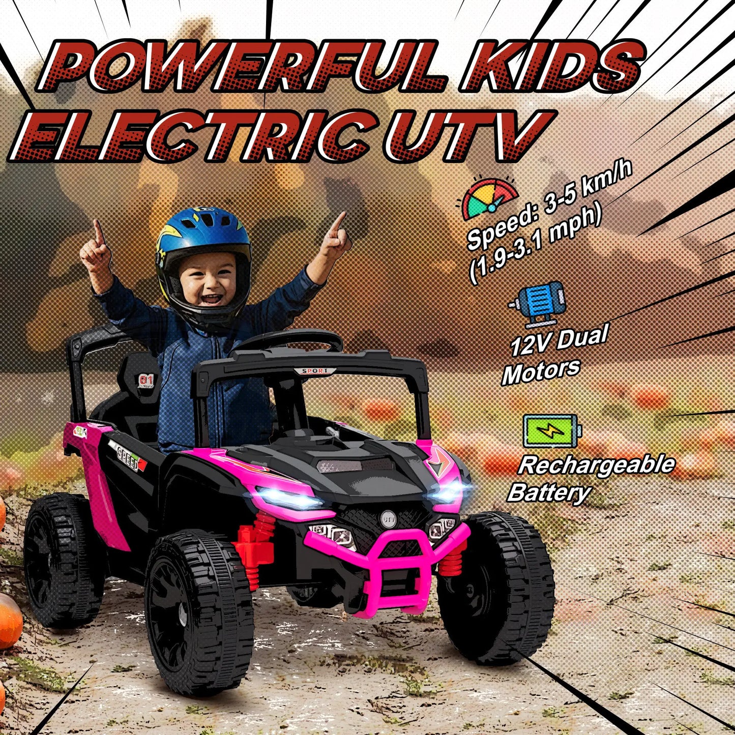 12V Kids Ride On Truck, Dual Motors, Rear Suspension, Remote Control, Pink Electric Toy Cars at Gallery Canada