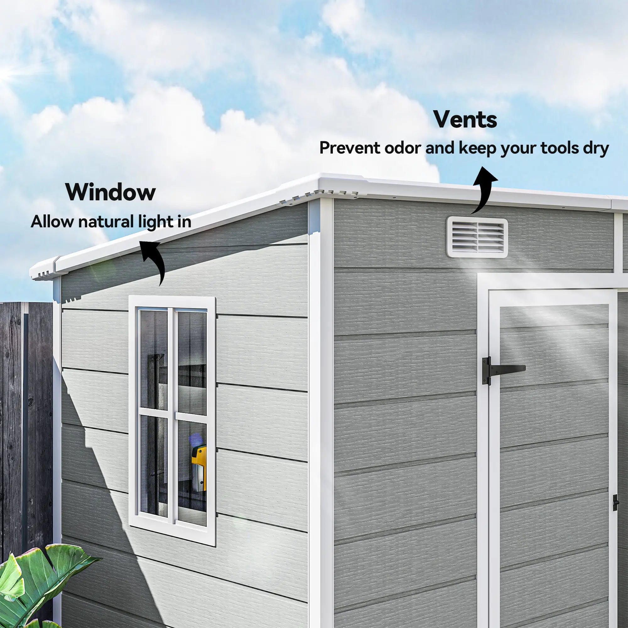 8' x 4' Resin Outdoor Storage Shed, Window, Lockable Doors, Light Grey Sheds at Gallery Canada
