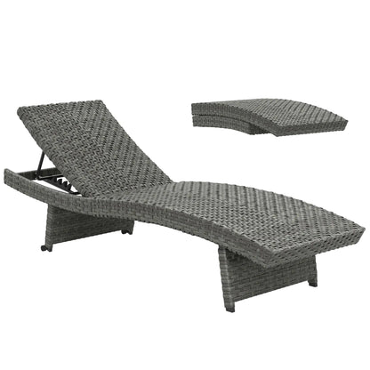 Folding Wicker Outdoor Chaise Lounge, 4-Level Adjustable Backrest, Grey Wicker Chaise Loungers at Gallery Canada