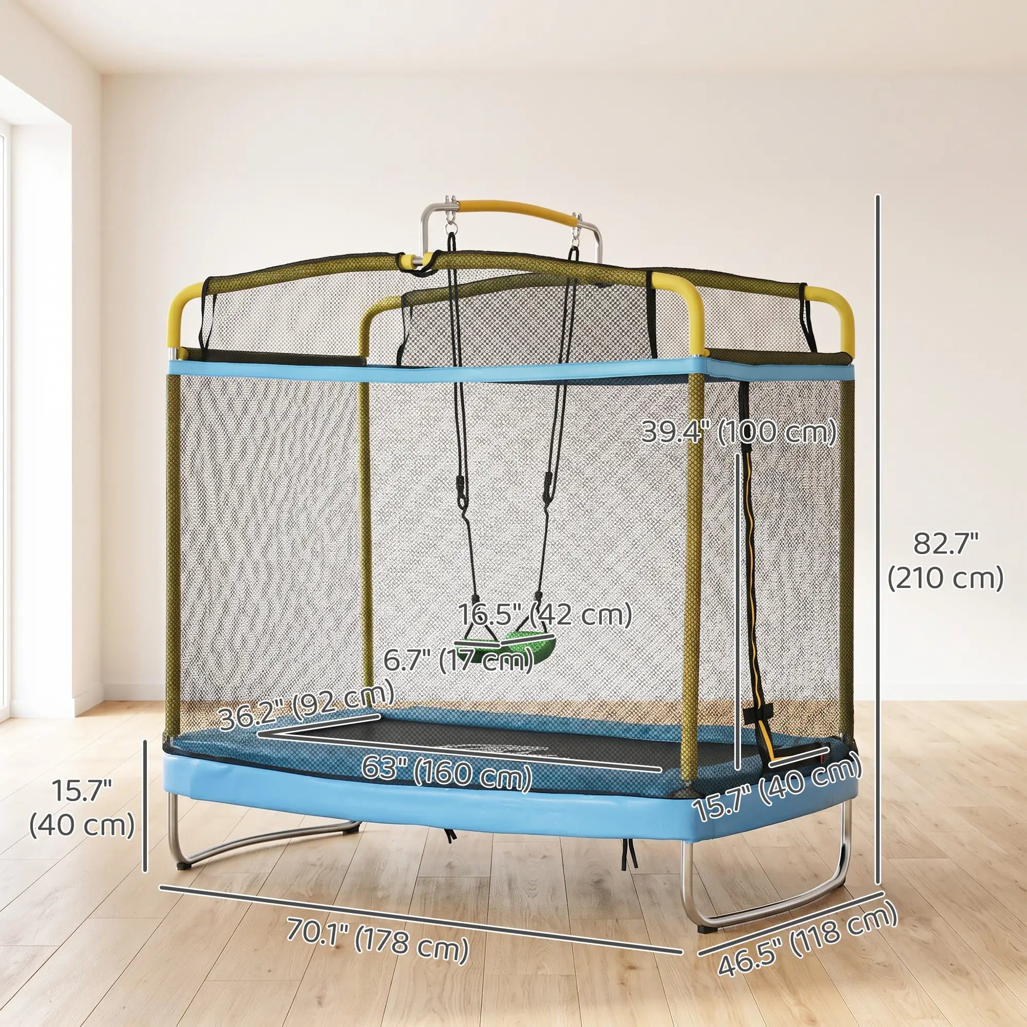 6.9FT Kids Trampoline, Safety Net, Gymnastics Bar, Swing, Indoor/Outdoor Trampolines at Gallery Canada