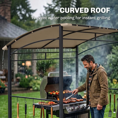 7' x 5' BBQ Grill Gazebo Tent, Steel Frame, Hooks, Khaki BBQ Grill Gazebos at Gallery Canada