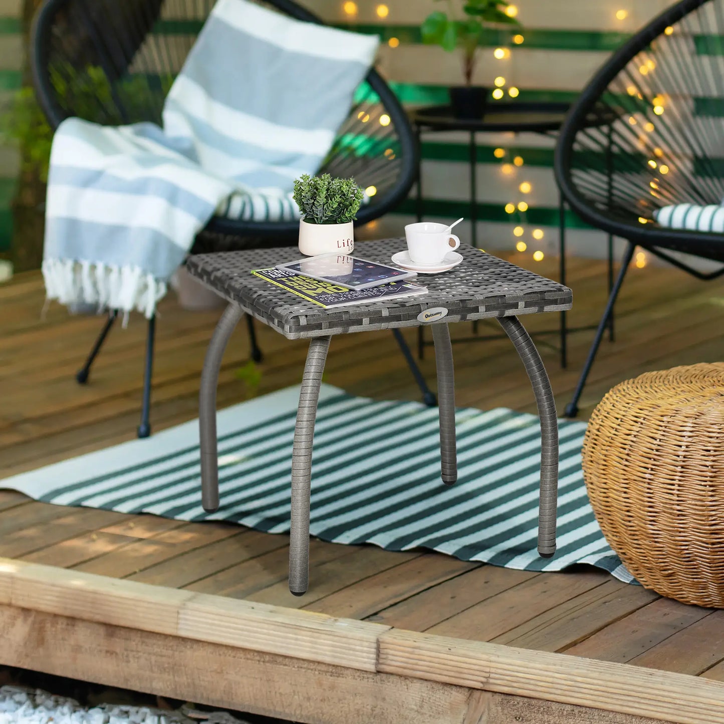 18" Rattan Coffee Table, Outdoor Side Table, Small Square, Grey Patio Side Tables at Gallery Canada
