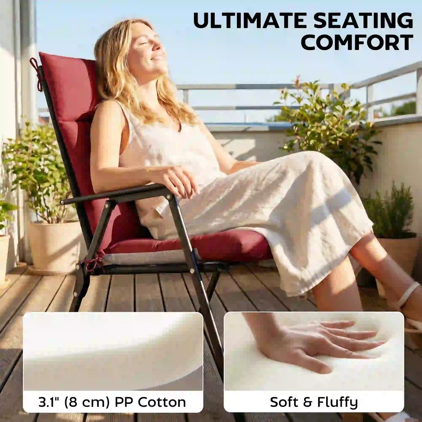 Waterproof Non-Slip Patio Chair Cushions, Set of 4, 44"x21", Wine Red Patio Chair Cushions at Gallery Canada