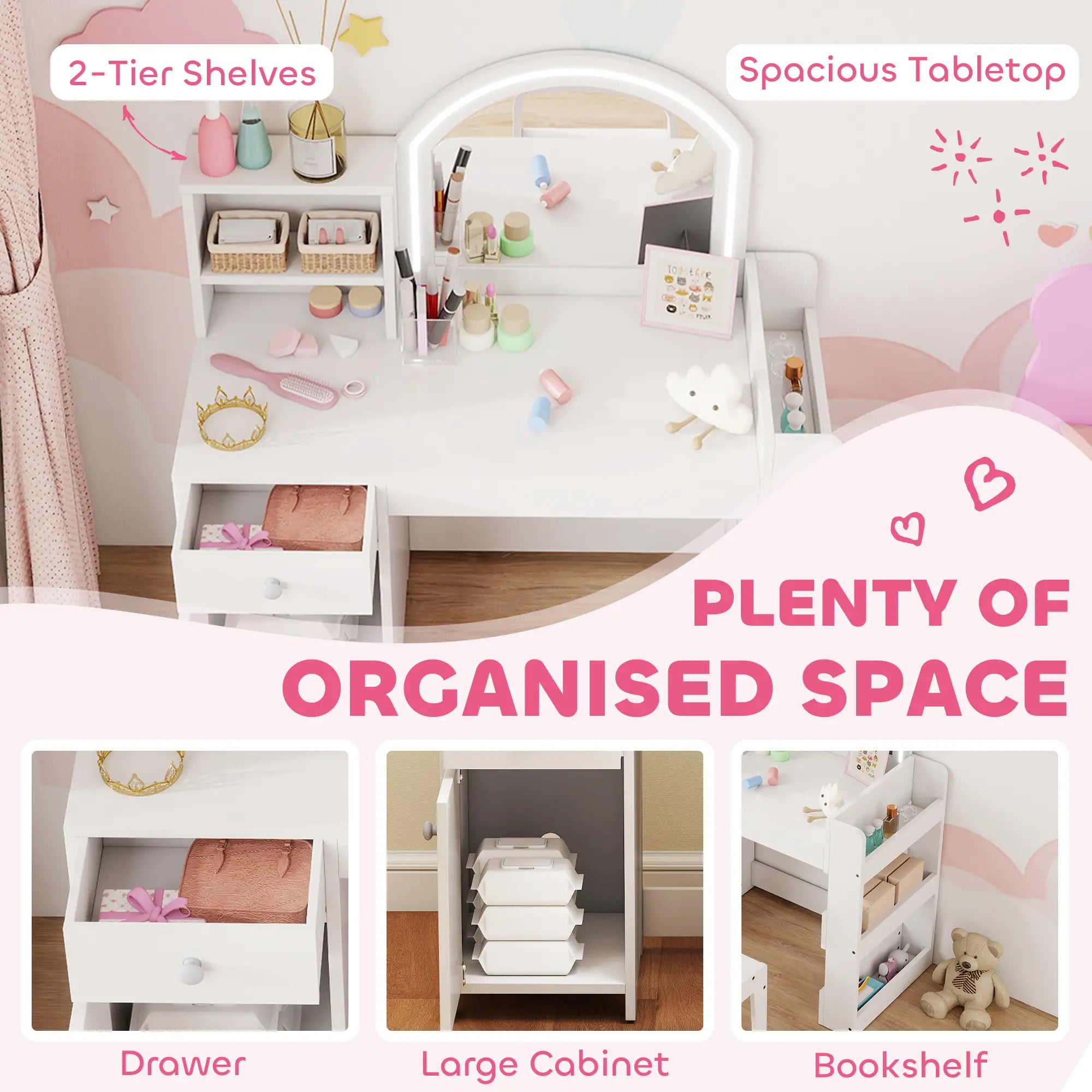 Kids Vanity Set, Toddler Dressing Table and Chair, White Toy Vanity at Gallery Canada