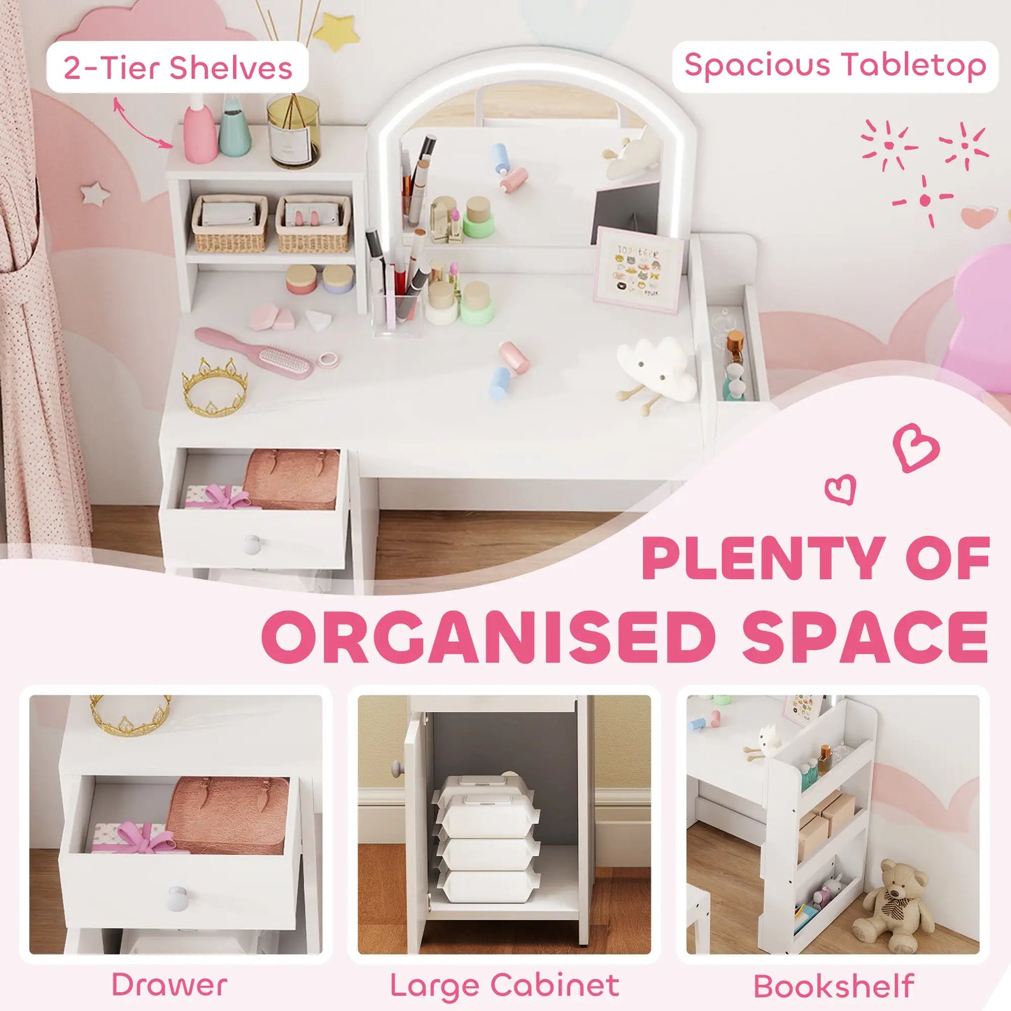 Kids Vanity Set, Toddler Dressing Table and Chair, White Toy Vanity at Gallery Canada
