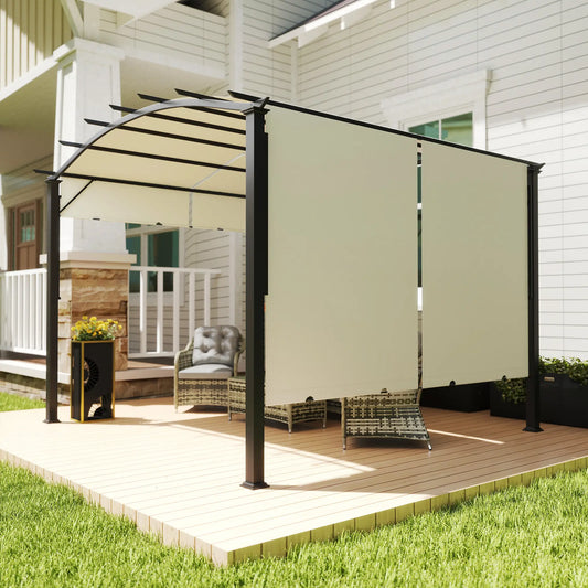 11' x 11' Retractable Pergola Canopy, Patio Backyard, Beige Pergolas Beige, Black at Gallery Canada