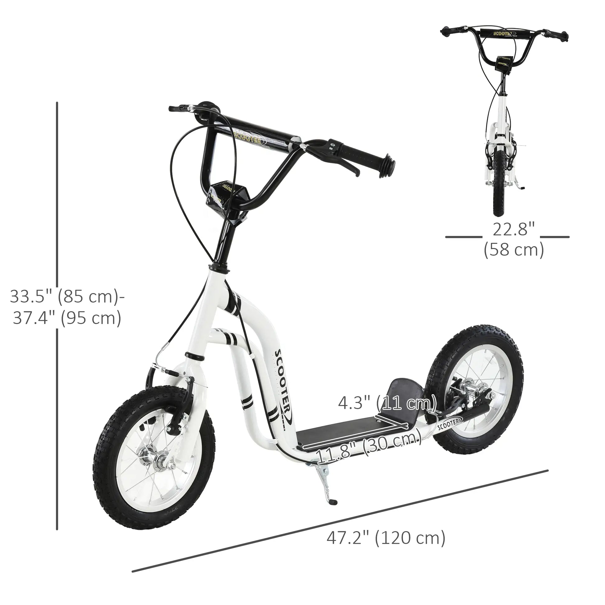 Dual Brakes Kick Scooter, 12-Inch Inflatable Wheel, Age 5+, White Scooters at Gallery Canada