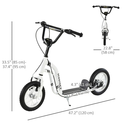 Dual Brakes Kick Scooter, 12-Inch Inflatable Wheel, Age 5+, White Scooters at Gallery Canada