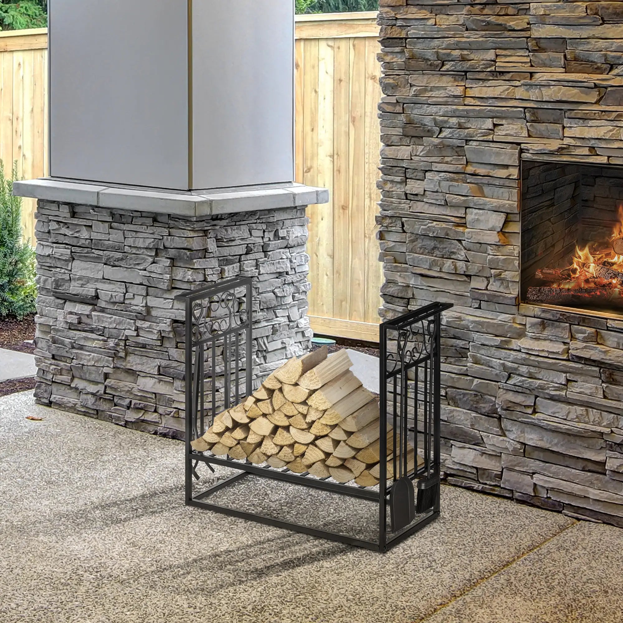 Heavy Duty Firewood Log Rack, Vintage Design, Black Firewood Racks at Gallery Canada