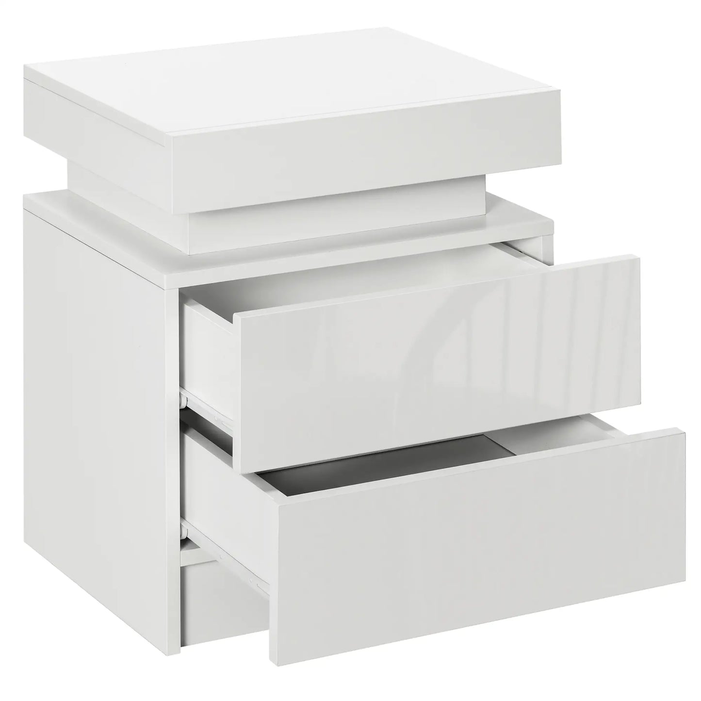 Nightstand with LED Lights, 2 Drawers, White Bedside Tables at Gallery Canada