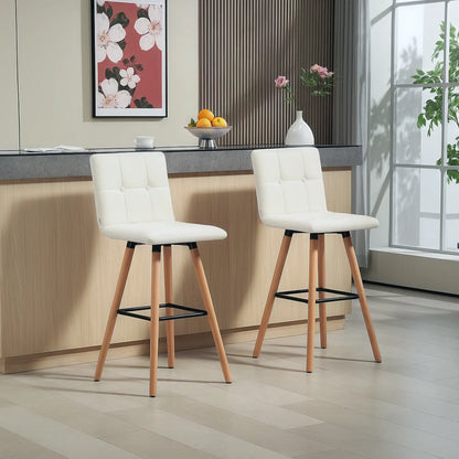 Modern Bar Stools Set of 2, 38" Upholstered, Solid Wood Legs, White Bar Stools at Gallery Canada