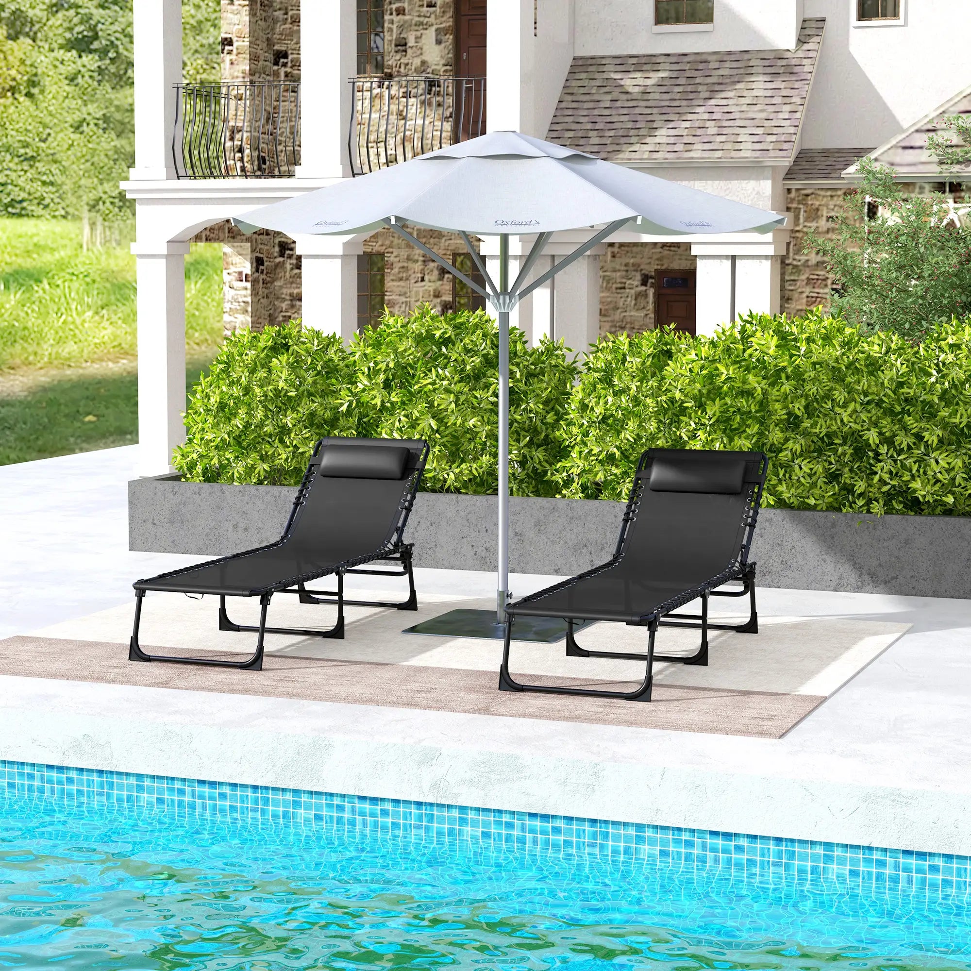 Folding Lounge Chair, Adjustable Chaise With Headrest, Black Lounger Chairs at Gallery Canada