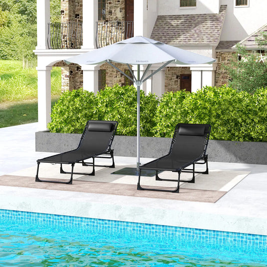 Folding Lounge Chair, Adjustable Chaise With Headrest, Black Lounger Chairs Black at Gallery Canada